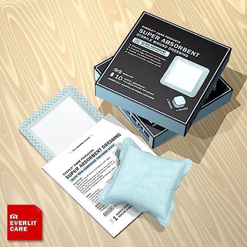 EVERLIT Super Absorbent Dressing for Wound Care | Nonstick Soft Surgical Gauze Pad for Heavily Exuding Wounds | Large Sterile Non-Adhesive Bandage for Fast Healing Wound Care | Pack of 10 (6" x 6") - size: 6" x 6"