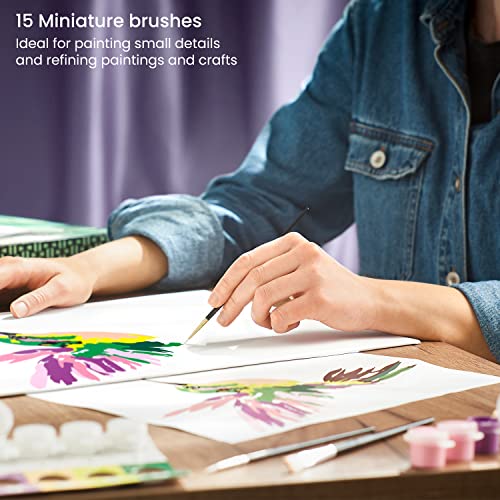 ARTEZA Detail Paint Brushes, Set of 15, Miniature Paint Brush Set with Spot, Round and Liner Tips, Fine Tip Paint Brushes for Acrylic Painting, Watercolor, Models, Crafts and Canvas - style: Detail Paint Brushes