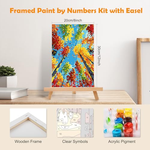 MOGTAA Tree of Life Paint by Numbers Kit for Adults Beginners with Frame, Landscape Adult Paint by Number Kits on Canvas with Easel, Easy DIY Oil Painting Kits for Home Decor, 8x12in - color: Tree of Life