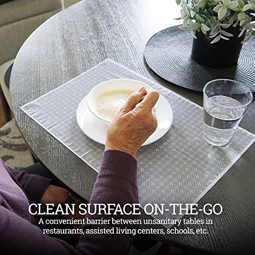 Gray and White Disposable Placemats for Baby, Toddlers, Children and Adults - Sticky Toppers for Tables - Restaurant, Travel, Airplane Tray Covers, Schools - 40 Pack - color: Gray/White