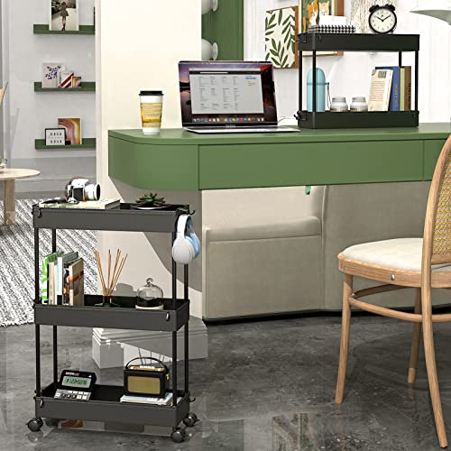 SPACEKEEPER Slim Rolling Storage Cart, 3 Tier Bathroom Storage Organizer Laundry Room Utility Cart Mobile Shelving Unit, Multi-Purpose for Kitchen Office Bathroom Laundry Narrow Places, Black | Narrow Rolling Cart with Wheels for Kitchen Office Bathroom L