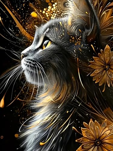 Black Cat Diamond Art Kits for Adults, 5D Diamond Painting for Adult Beginners, DIY Full Drill Round Gem Painting Dot Art for Adults, Home Wall Decor 11.8x15.7 Inch - color: KM590-1