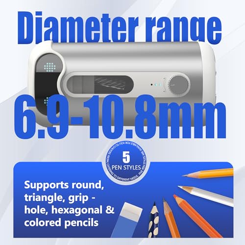 VUSIGN Automatic Pencil Sharpener, Quiet 60dB Robot Pencil Sharpener with DIY Face Stickers, Rechargeable, Auto Stop for 6.9–10.8mm No.2/Colored Pencils, Kids Classroom/Home Use (Silver)