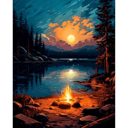 Paint by Numbers Kit for Adults, Sunset Lake DIY Painting Kit, 16x20 Inch - color: CYOP1P02