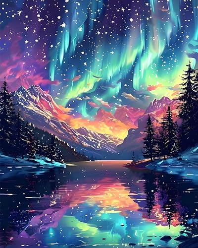 Paint by Numbers Kit for Adults, Aurora Borealis & Mountain, 16x20 Inch | DIY Acrylic Painting Kit on Canvas for Beginners, Relaxing Arts & Crafts for Stress Relief, Home Wall Decor & Gift - color: HMOP25903