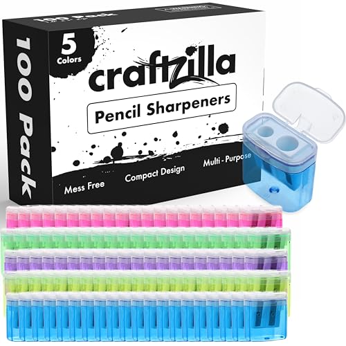 Craftzilla Pencil Sharpener 100 Pack, Manual Dual-Hole Sharpeners Bulk | Handheld Pencil Sharpeners with Lids for Kids, Classroom, School Office Supplies, Standard and Jumbo Pencils, 5 Colors - size: 100pcs Pencil Sharpeners