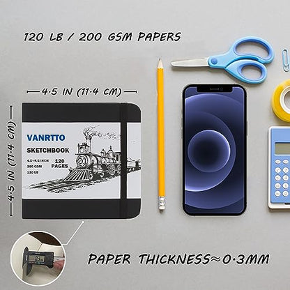 Vanrtto Sketch Book, Square Mixed Media Sketchbook 4.5x4.5 in 2 Pack | Hardcover Square Sketch Book 120LB/200GSM Drawing Paper, 240 Pages/120 Sheets Sketch Pad for Adults, Mixed Media Sketchbook - size: 4.5x4.5 INCH 2 PACK