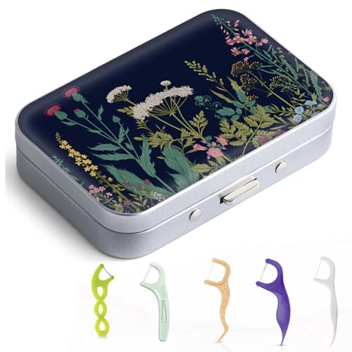 Dental Floss Portable Case, Easy to Store Floss Picks of Various Sizes, Portable Dental Floss Dispenser is Perfect for Travelling, Hotels, Dinners, Appointments.Black Flower - color: Black Flower