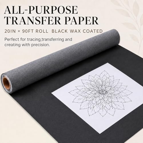 Fuyoooo 1 Roll 20 in x 90 ft Extra Large Graphite Transfer Paper Waxed Carbon Paper for Tracing Drawing and Sketching Transfer on Canvas Wood Ceramic Metal and Crafts (Black) - color: Black, size: 20 in X 90 ft, style: Waxed