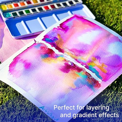 Watercolor Paint Set 24 Colors in Half-Pans|Tin Box&Waterbrush|Pro-Grade Pigments - size: 24 Count (Pack of 1)