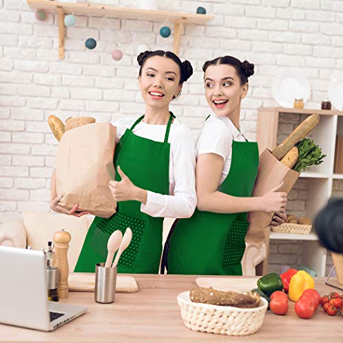 16 Pack Green Bib Plain Aprons Bulk for Women Men Adult with 2 Pockets-Chef Cooking Kitchen Painting Baking Restaurant Servers (16 pcs,Green) - color: Green