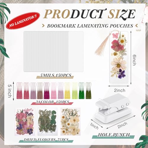 Fuyoooo 376 Pcs Pressed Flower Bookmark Kit,Boho Color,2 x 6 Inch - color: Boho Color, size: 2 x 6 Inch
