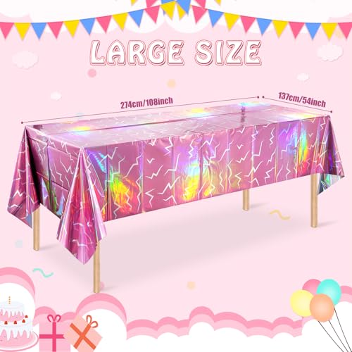3 Pack Iridescent Pink Kpop Plastic Tablecloth 54x108 Inch, Holographic Laser Disposable Table Cover, Rectangle Pink Table Cloth for Kpop Halloween Birthday Party Decorations - color: Iridescent Kpop Pink