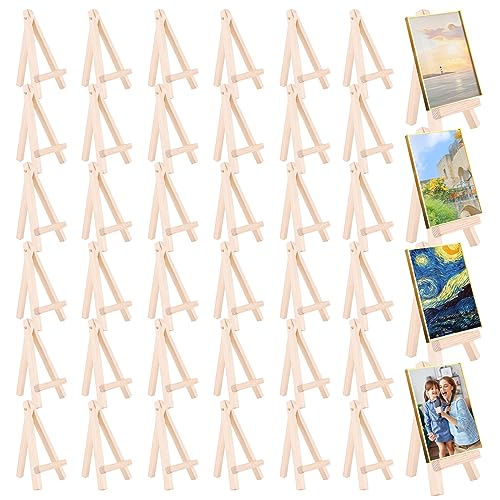Wood Easel Stands Small Triangles Tabletop Display Easel 40Pcs | 6 Inch Mini Artist Painting Canvas Holder, Picture Photo Name Cards Place Pedestal, Bulk Classroom Art Studio Supply