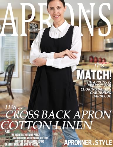 Cozy Adjustable Cross Back Aprons for Women with Pockets Cotton Linen Cooking Kitchen Baking - color: Black