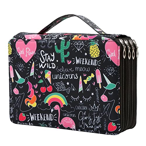 200 Slots Pencil Case 4-Layer Zipped Holder w/Handle - color: Cherry Cactus, size: 200
