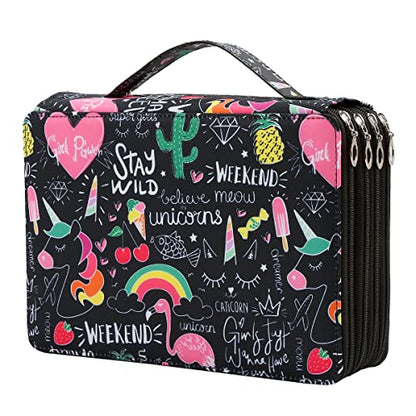 200 Slots Pencil Case 4-Layer Zipped Holder w/Handle - color: Cherry Cactus, size: 200
