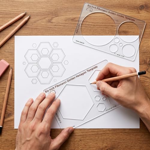 Fibonacci 6" Hexagon Drawing Template, Golden Ratio Stencil - style: 6" Hexagon
