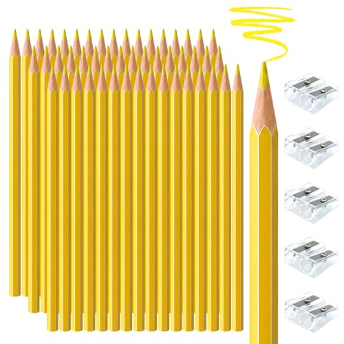 50 PCS Yellow Colored Pencils, Pre-sharpened Professional Wooden Art Pencils Set for Artists Painting | Premium Drawing Sketching Supplies - color: yellow