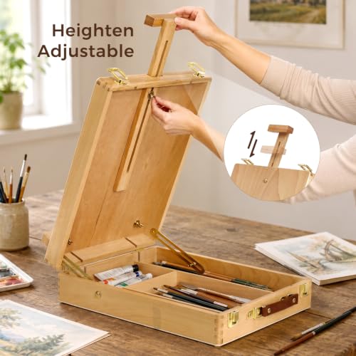 Wooden Tabletop Easel, Adjustable Sketch Box Easel with Storage Compartment | Adjustable Angle Design, Fits A4, A3 Sketch Boards,Portable Art Easel Painting for Classrooms, Studios and Outdoor Sketching