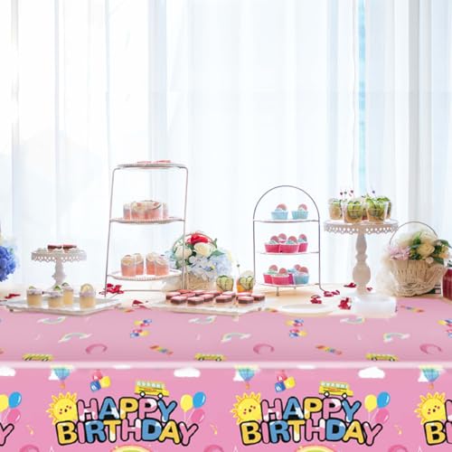 3Pcs Cartoon Girls English Teacher Tablecloth|54inch x 108inch|Pink English Teacher Birthday Party Supplies