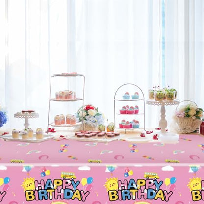 3Pcs Cartoon Girls English Teacher Tablecloth|54inch x 108inch|Pink English Teacher Birthday Party Supplies