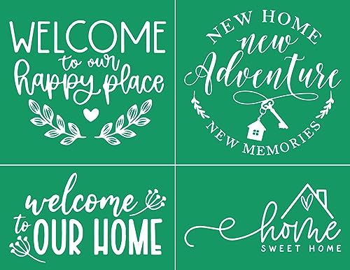 DGAGA Reusable Self Adhesive Silk Screen Stencils Welcome to Our Happy Place,Home Screen Printing Stencils,Mesh Transfers Stencils for Craft,Family Stencils for Painting on Wood/Plate/Cup,Home Decor - color: welcome to our home stencils
