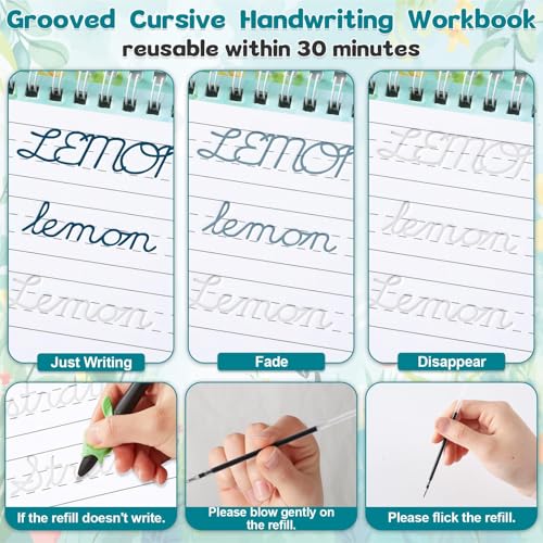 gisgfim Grooved Cursive Handwriting Workbook Magic Reusable Grooved Cursive Handwriting Practice Guided Tracing with Disappearing Ink Pens for Beginners Kids Learning Activities Supplies (Words) - style: Vocabulary