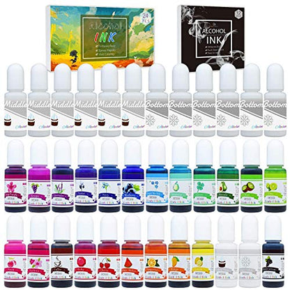 36 Alcohol Ink Set - 22 Vibrant Colors Alcohol Inks with 14 White Alcohol-Based Ink for Resin Petri Dish Making, Epoxy Resin Painting - Alcohol Color Dye for Resin Art, Tumbler Making - 0.35oz Each