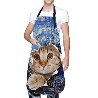 Funny Apron Polyester Grooming Aprons with Pocket for Cooking Kitchen Grilling Adults - color: Art Sky Cat