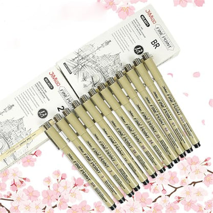 12 Pack Micro Pen Fineliner Ink Pens, Black Fine Point Drawing Pens Waterproof Archival Ink Multiliner Pens for Artist Illustration, Sketching, Technical Drawing, Anime, Manga