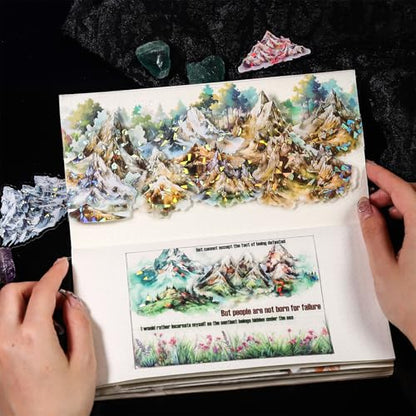 60 Pcs Mountain Holographic PET Stickers Set, Landscape Stickers for Scrapbooking, Journaling and DIY Crafts - color: Over the Mountain
