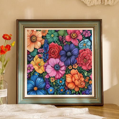 Xylogist Flowers Diamond Art Kits for Adults,5D Diamond Painting for Adults | Cluster of Flowers Diamond Painting Kit, DIY Full Drill Gem Art for Adults for Home Wall Decor 14x14 Inch - color: Cluster of Flowers, size: 13.8x13.8in(35x35cm)