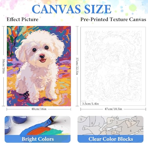 Dog Paint by Numbers Kit for Adults Beginner,Animal,16x20 | Full set with wooden brushes,rolled canvas,rich paints.Calming activity.Beginner friendly.Just open and paint. - color: 16"X20"Rolled Canvas(Frameless)-Dog
