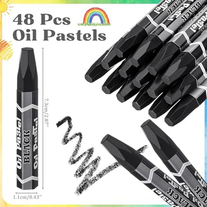 48 Pcs Black Soft Oil Pastels Bulk Artists Oil Crayons Single Color Hexagonal Creamy Pastel for Artists Beginners Painting Drawing Relaxing Blending - color: Black