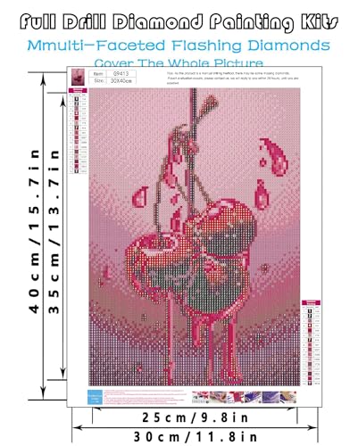 askkqtx Cherry Diamond Art Kits for Adults 12x16 Inch - color: G9413