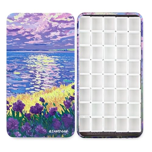 40Pcs Empty Half Pans Watercolor Tin Palette with Magnetic Stripe | Travel Tin Palette Case,Portable Artist Paints Half Pan Kits,DIY Watercolor Oils Acrylics Painting Drawing - color: Sea Bloom