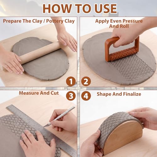 Leriton 9 Pcs Clay Texture Roller Set with Handle, 8-Pattern 3D-Printed Miniature Texture Rollers for Clay, Miniatures, Tabletop, Pottery (Terrain) - style: Terrain