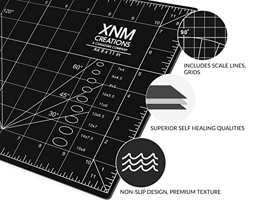 XNM Premium Self Healing Cutting Mat - 8 Inches by 11 inches - A4, 3 Layer Quality PVC Construction - Dual Sided, Imperial and Metric Grid Lines - Perfect for Cutting, Sewing, and Crafts - size: 11"L x 8"W