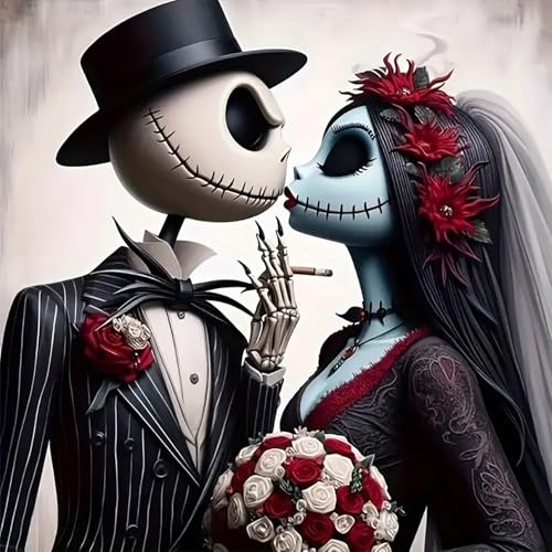 AIBOERL Diamond Art Kits for Adults,Halloween Diamond Painting Wall Decor | Round Drill Jack and Sally Diamond Painting for Beginners DIY Rhinestone 5D Diamond dots(Gemstone Craft)Wall Art Gift 14x14IN - color: DP02343