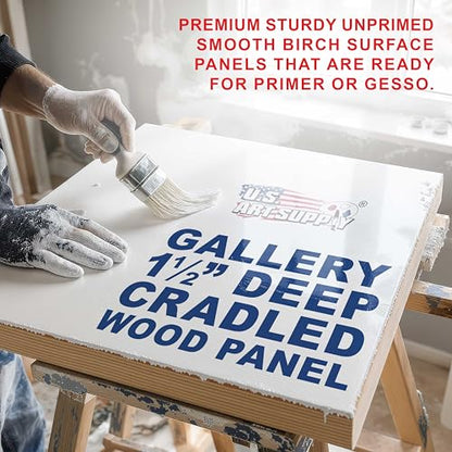U.S. Art Supply 24" x 30" Unfinished Cradled Wood Panels for Painting, Gallery 1-1/2" Deep (2 Pack) - Artist Depth Wooden Wall Canvases - Mixed-Media Craft, Acrylic, Oil, Encaustic, Paint Pouring - size: 24" x 30"