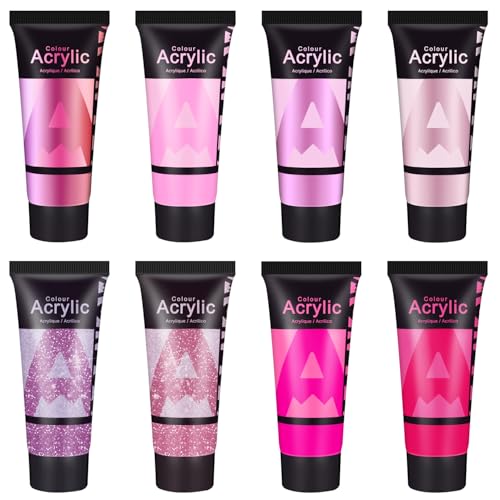 AUREUO Pink Acrylic Paint Set - 8 Hot Pink Colors x 0.71 Fl Oz / 21ml - color: 8 Pink Colors, size: 0.71 Fl Oz (Pack of 8)