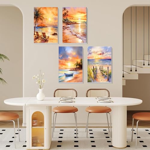 4 Pack Framed Paint by Numbers Kit for Adults Beginners, Beach 8x12 inch - color: BKH1382+BKH1383+BKH1384+BKH1385-US