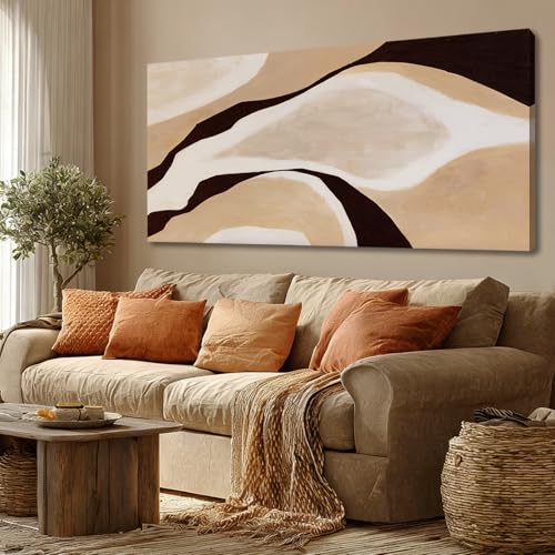 Dolidoteart Beige Brown White Black Canvas Wall Art, Large Neutral Abstract Wall Art Print for Bedroom, Modern Horizontal Wall Decor for Living Room, 24x48 Inch - color: Beige, size: 48"L x 24"W