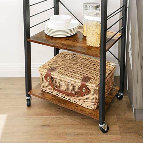 VASAGLE Kitchen Shelf on Wheels, 23.6 Inches Serving Cart with 3 Shelves - color: Rustic Brown + Ink Black, size: 23.6"W x 35"H, style: Shelf