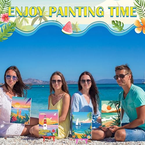Blosssound 10 Set Pre Printed Canvas Pre Drawn Canvas Painting with Easel Kits 5" x 7" Outline Painting Panels for Beginners, DIY Craft Project, Party Favor, Home Decors(Landscape) - style: Landscape
