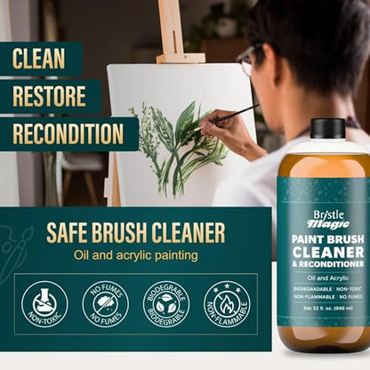Oil Paint Brush Cleaner and Restorer-Paintbrush Cleaner for Acrylic, Oil, and Glass Paints-Biodegradable, Non-Toxic, Odorless, Eco-Friendly, Quick-Clean Formula Paint Remover (1 Gallon) - size: 128 Fl Oz (Pack of 1)
