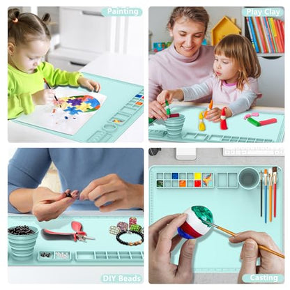 Silicone Painting Mat, 20"X16" Paint Mat with Cup, Siliocne Craft Pad for Clay, Watercolor Painting, Resin, Clay, Paint Pad with Raised Edge (Pale Blue) - color: Pale Blue
