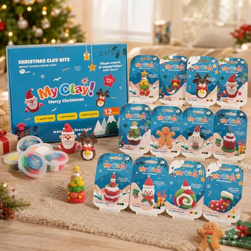 Air Dry Clay for Kids, 12 Christmas Modeling Clay DIY Model Magic Clay Kit with Tools&Tutorials, Soft&Non-Sticky, Safe&Non-Toxic, Creatible Art Crafts Toys Gifts for Kids,Christmas Crafts Xmas Gift - color: 12 Packs Christmas Clay Kit
