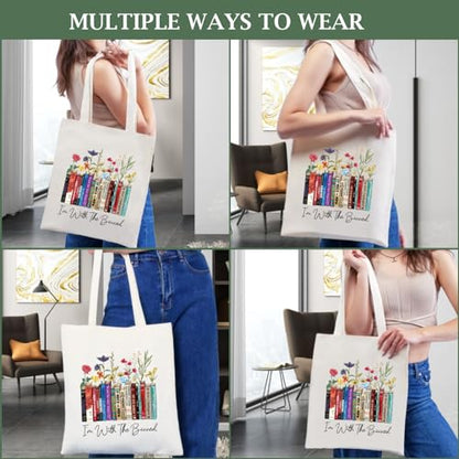 Canvas Aesthetic Tote Bag for Women with Inner Pocket Totes Shoulder Book Bag Shopping Reusable Grocery Bags - color: I'm With the Banned Tote Bag